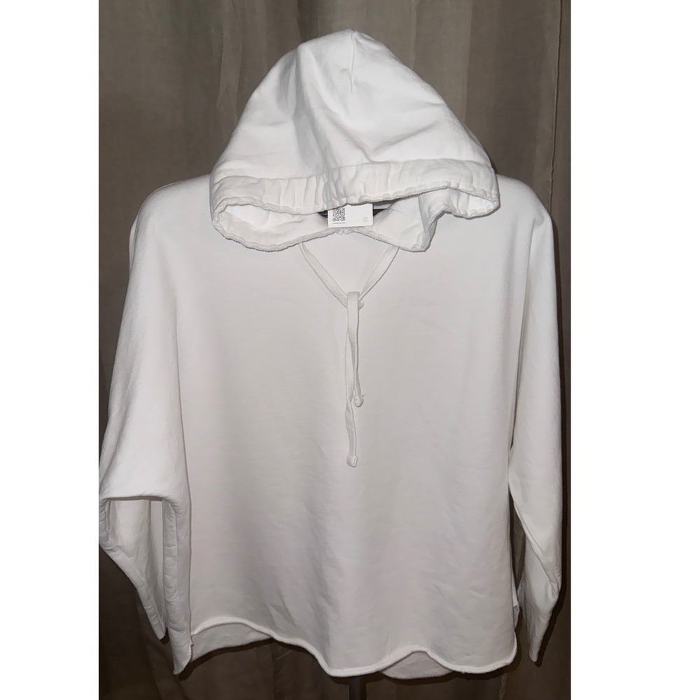 Quince Women's Organic Cotton French Terry Hoodie White Large L NWT raw hem